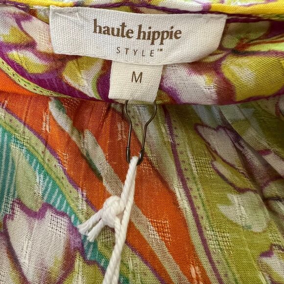 Haute Hippie multi floral blouse short sleeves and gather cuff size M boho - Picture 3 of 14